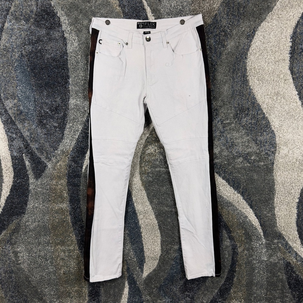 Y2K Southpole Men Flex Movement White Slim Straight Moto Jeans Side Stripe 32x32